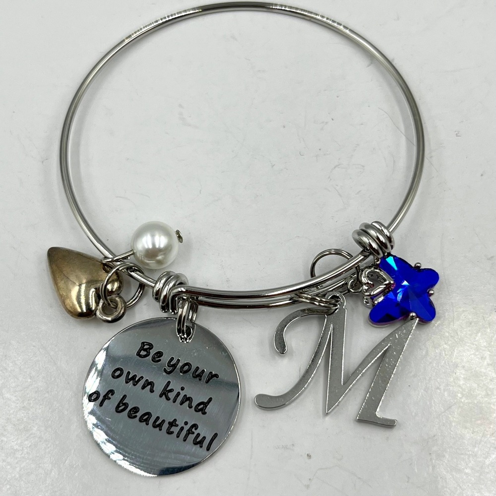 Vintage Silver Initial M Charm Bangle Bracelet Be Your Own‎ Kind of Beautiful